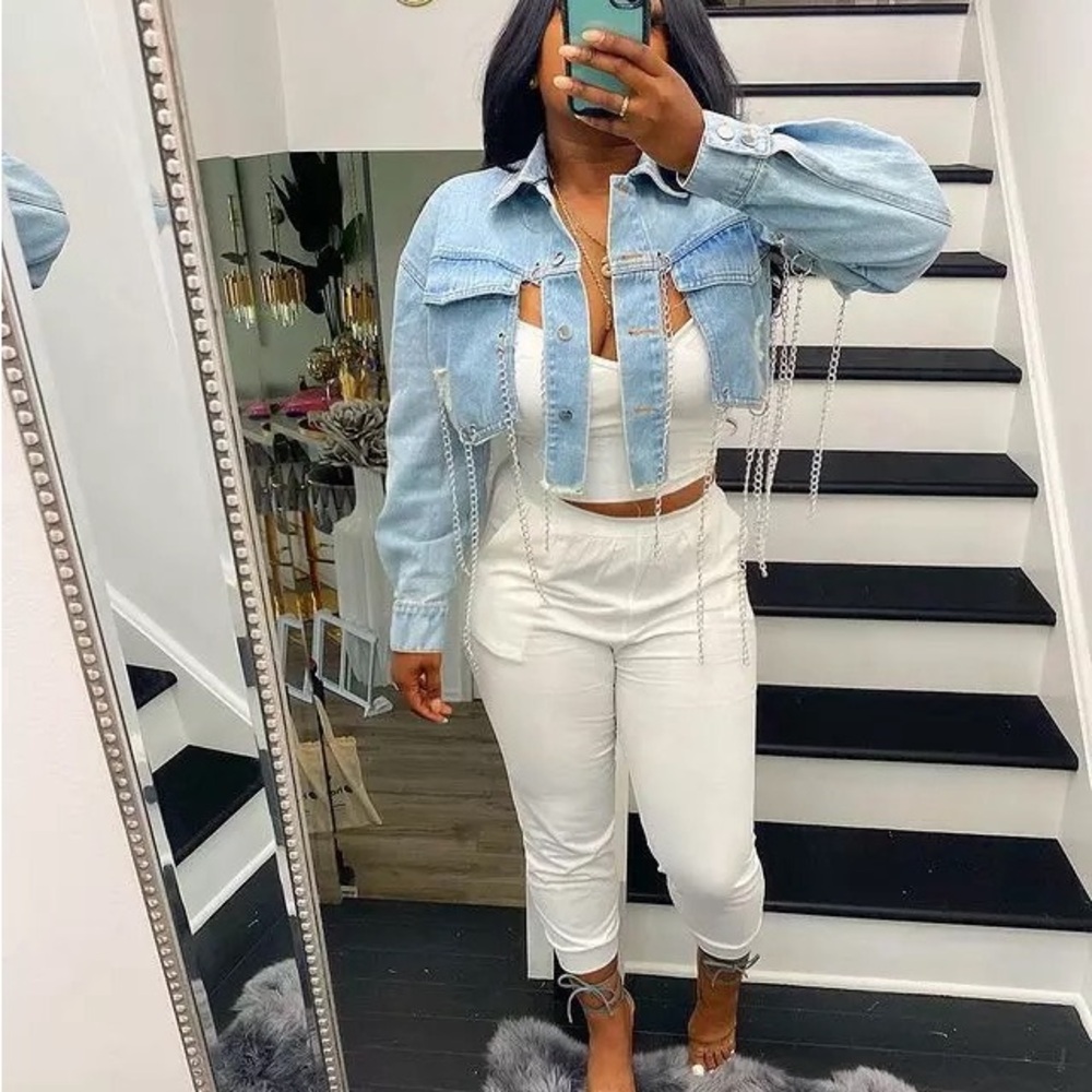 Stylish Denim Jacket with Chain Details